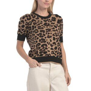 ELLEN TRACY leopard Short Sleeve Jacquard Sweater